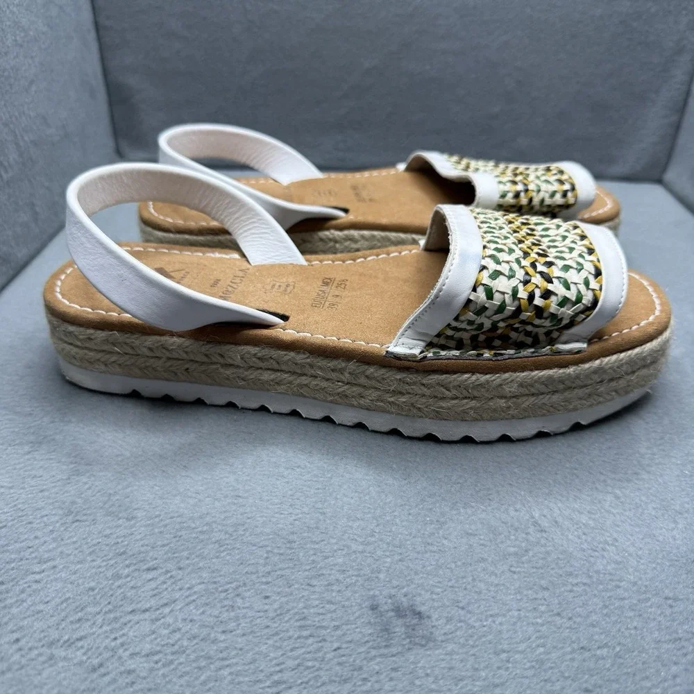 AVRK Menorca Mezcla Women's 9 White Leather Woven Espadrille Platform Sandals